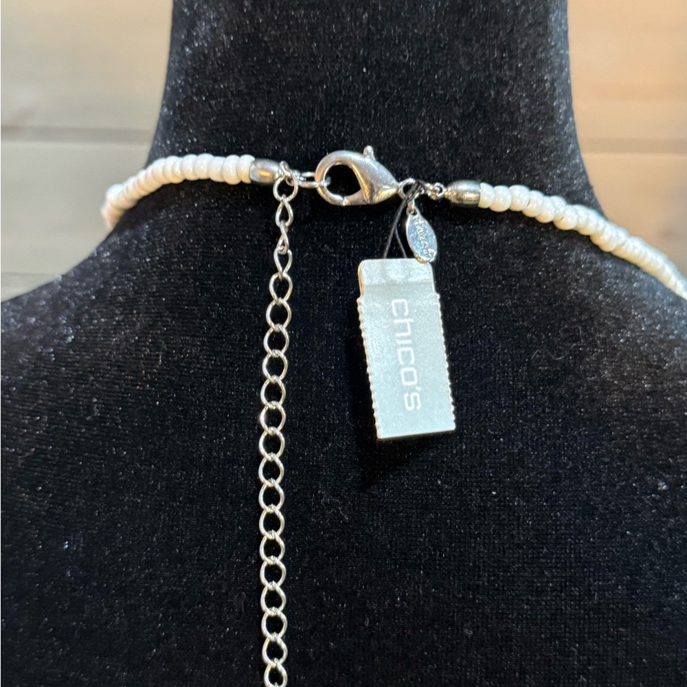 Chico's Silver and White Necklace with Crystal and Pearl Accents and Earings - Picture 2 of 8